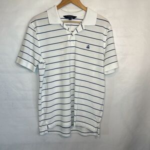 Brooks Brothers Mens Supima Cotton White Blue Striped Polo Golf Slim Fit size L